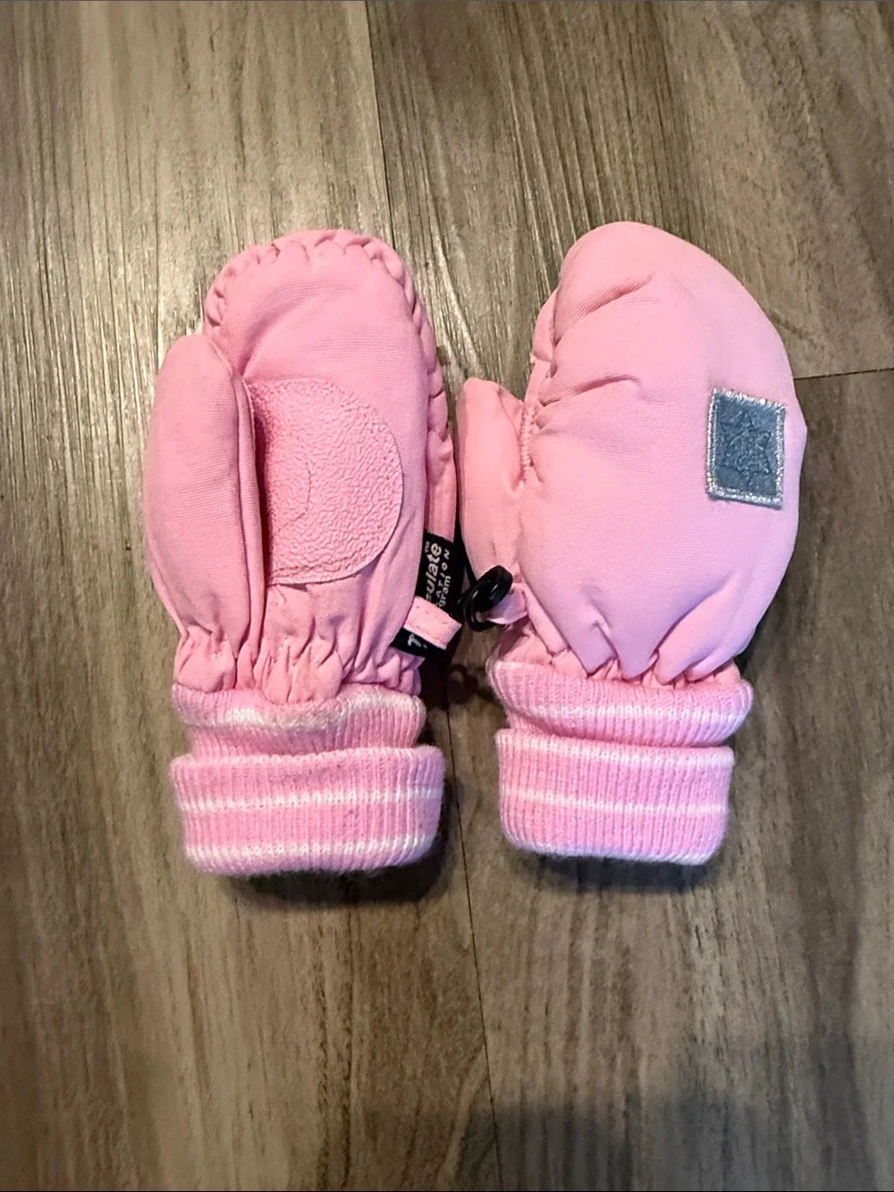Faded Glory Pink Kids Mittens with Striped Cuffs